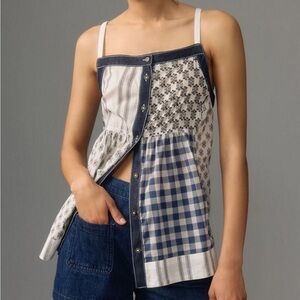 Pilcro Blue and White Patterned Tank Top